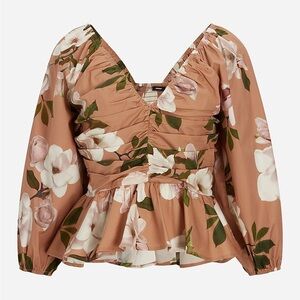 Express Floral Pleaded Peplum Top sz Large NWT Date Night